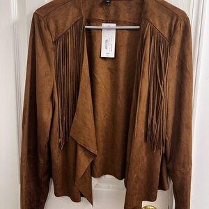 Brown suede fringe light jacket